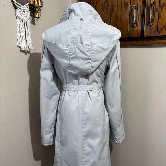 Freddi Gail 70s Vintage Blue Button Up Hooded Trench Coat Purple Trim Size 9 M - Picture 6 of 13